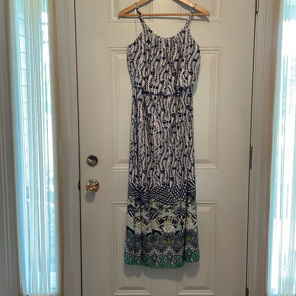 Black/White Maxi Dress with Multicolored Bottom